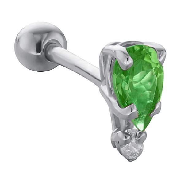 Teardrop Gemstone Diamond Accent 14k Gold Cartilage Stud Earring-White   Emerald