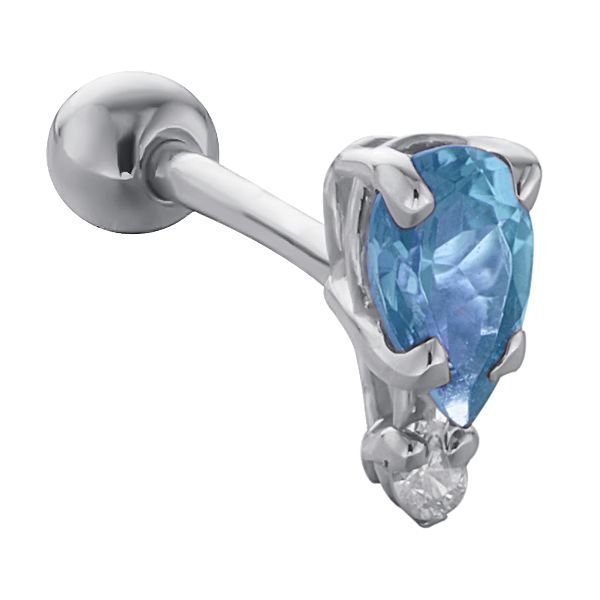 Teardrop Gemstone Diamond Accent 14k Gold Cartilage Stud Earring-White   Topaz