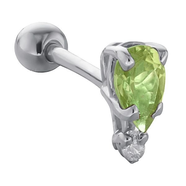 Teardrop Gemstone Diamond Accent 14k Gold Cartilage Stud Earring-White   Peridot