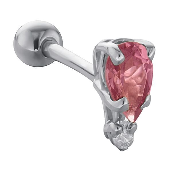 Teardrop Gemstone Diamond Accent 14k Gold Cartilage Stud Earring-White   Tourmaline