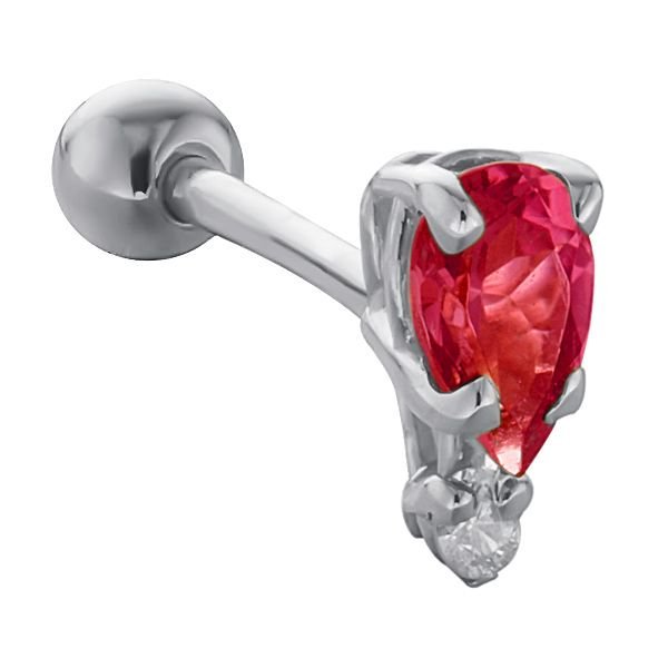 Teardrop Gemstone Diamond Accent 14k Gold Cartilage Stud Earring-White   Ruby