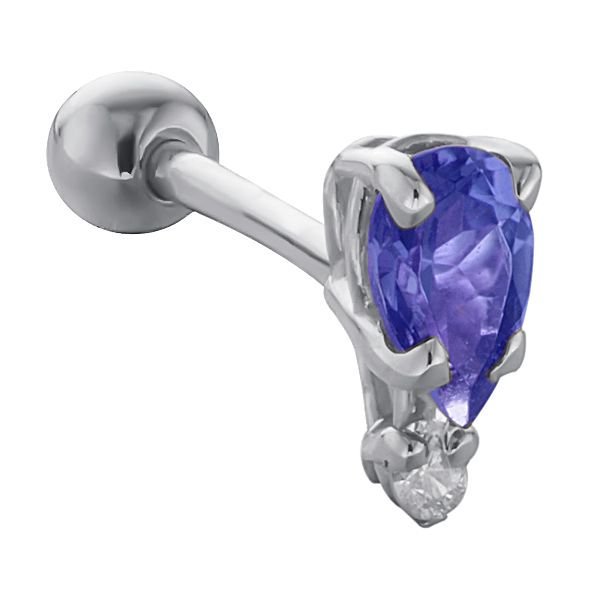 Teardrop Gemstone Diamond Accent 14k Gold Cartilage Stud Earring-White   Sapphire