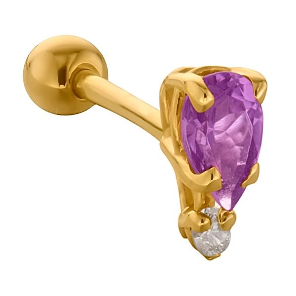 Teardrop Gemstone Diamond Accent 14k Gold Cartilage Stud Earring-Yellow   Amethyst
