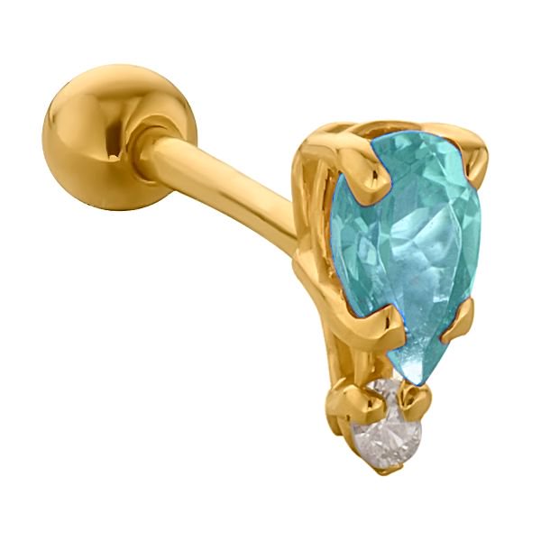 Teardrop Gemstone Diamond Accent 14k Gold Cartilage Stud Earring-Yellow   Aquamarine