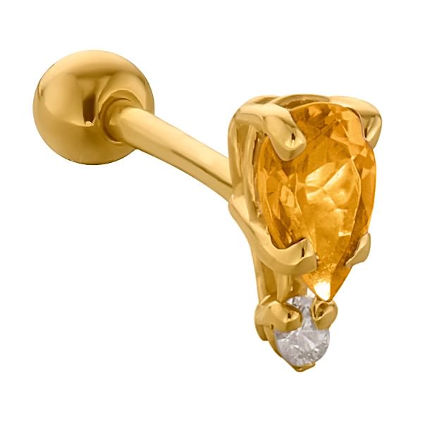Teardrop Gemstone Diamond Accent 14k Gold Cartilage Stud Earring-Yellow   Citrine