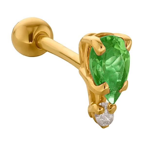 Teardrop Gemstone Diamond Accent 14k Gold Cartilage Stud Earring-Yellow   Emerald