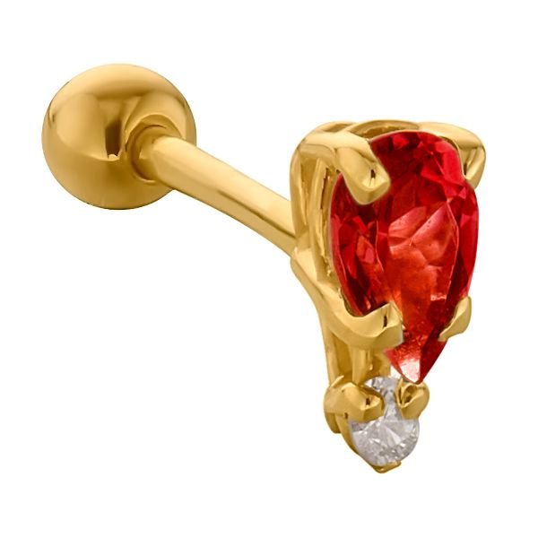 Teardrop Gemstone Diamond Accent 14k Gold Cartilage Stud Earring-Yellow   Garnet
