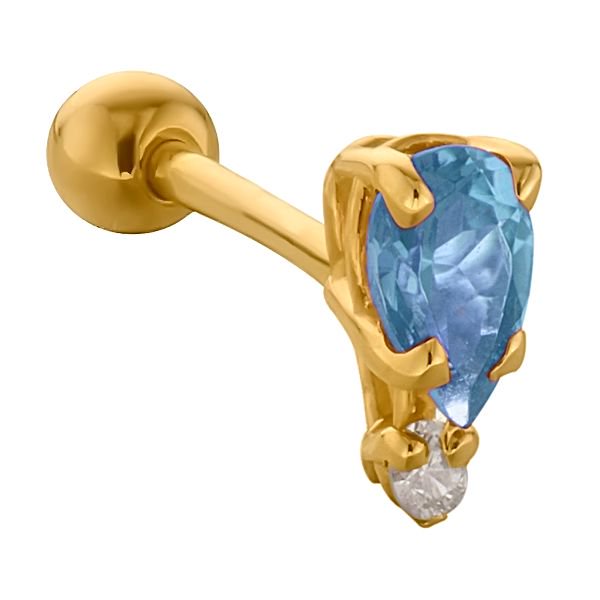 Teardrop Gemstone Diamond Accent 14k Gold Cartilage Stud Earring-Yellow   Topaz