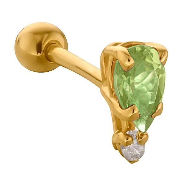 Teardrop Gemstone Diamond Accent 14k Gold Cartilage Stud Earring-Yellow   Peridot