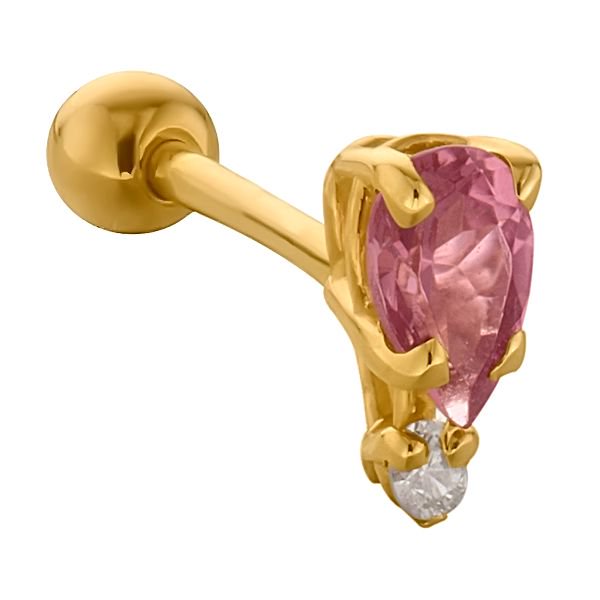 Teardrop Gemstone Diamond Accent 14k Gold Cartilage Stud Earring-Yellow   Tourmaline