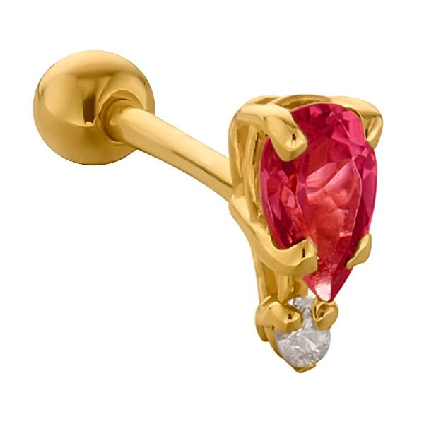 Teardrop Gemstone Diamond Accent 14k Gold Cartilage Stud Earring-Yellow   Ruby