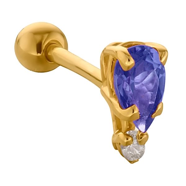 Teardrop Gemstone Diamond Accent 14k Gold Cartilage Stud Earring-Yellow   Sapphire