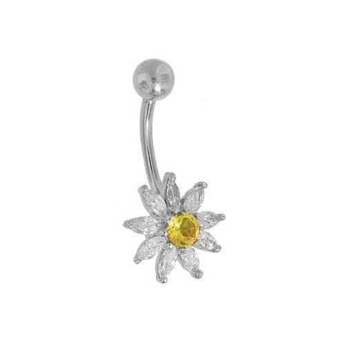 Diamond Daisy Flower 14k Gold Belly Button Ring