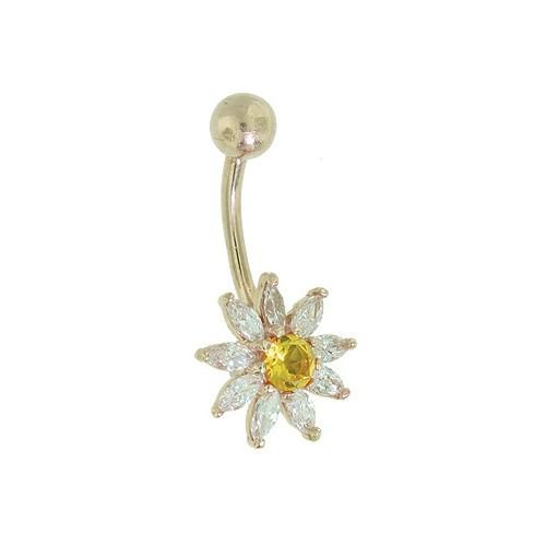 Diamond Daisy Flower 14k Gold Belly Button Ring