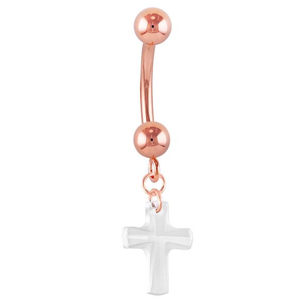 Crystal Cross Swarovski Elements 14k Gold Belly Ring-14k Rose Gold