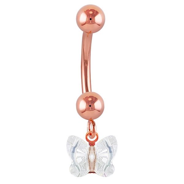 Petite Butterfly Swarovski Elements 14k Gold Belly Ring-14k Rose Gold   Clear