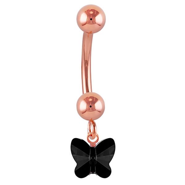 Petite Butterfly Swarovski Elements 14k Gold Belly Ring-14k Rose Gold   Black