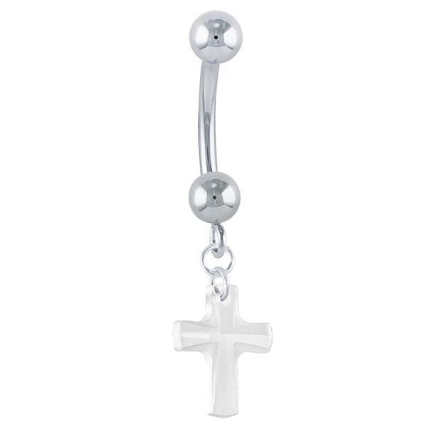 Crystal Cross Swarovski Elements 14k Gold Belly Ring-14k White Gold