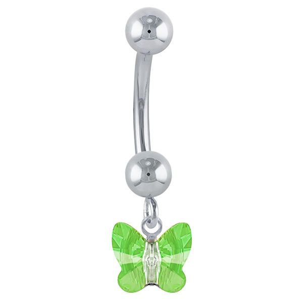 Petite Butterfly Swarovski Elements 14k Gold Belly Ring-14k White Gold   Green
