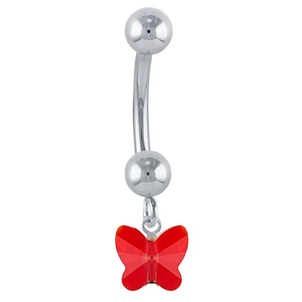 Petite Butterfly Swarovski Elements 14k Gold Belly Ring-14k White Gold   Red
