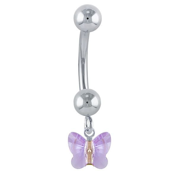Petite Butterfly Swarovski Elements 14k Gold Belly Ring-14k White Gold   Purple
