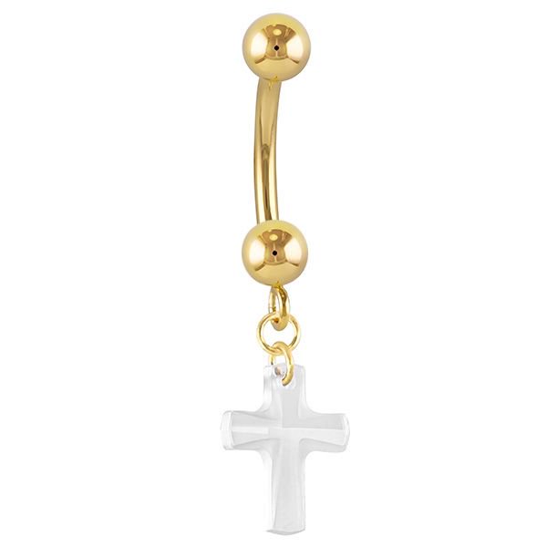 Crystal Cross Swarovski Elements 14k Gold Belly Ring-14k Yellow Gold