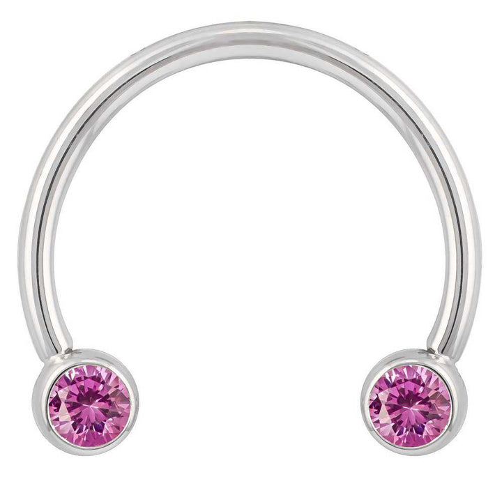 Pink Cubic Zirconia Round Bezel 14k Gold Circular Barbell-14K White Gold   16G (1.2mm)   1 2" (13mm)