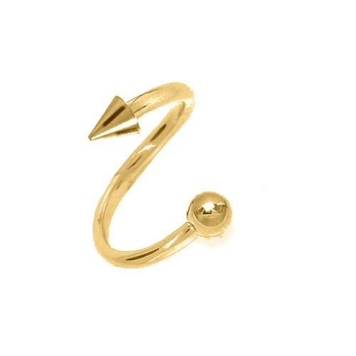 14K Gold Spike & Ball Twister Spiral Barbell-14K Yellow Gold   18G   5 16