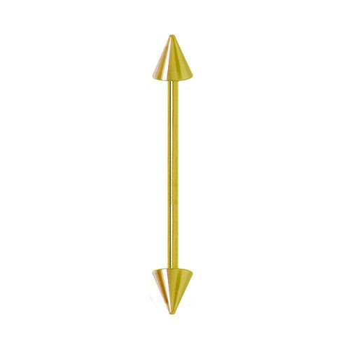 14K Gold Spike Industrial Barbell-14K Yellow Gold   14G   2"