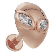 14K rose gold alien flat back earring showing side profile with flat back post and diamond eyes
