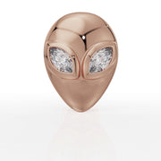 14K rose gold alien labret stud with marquise diamond eyes, straight-on front view