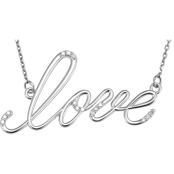 Diamond "Love" 14K Gold Pendant Necklace-14K White Gold