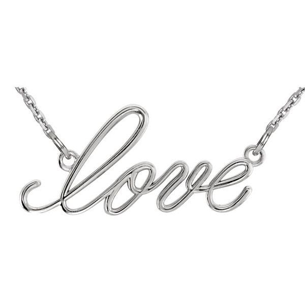 "Love" 14K Gold Pendant Necklace-14K White Gold