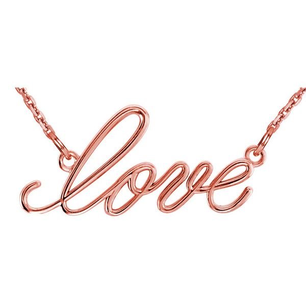 "Love" 14K Gold Pendant Necklace-14K Rose Gold