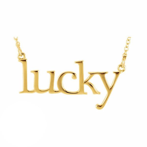 "Lucky" Word Pendant 14K Gold Necklace-14K Yellow Gold