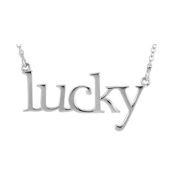 "Lucky" Word Pendant 14K Gold Necklace-14K White Gold