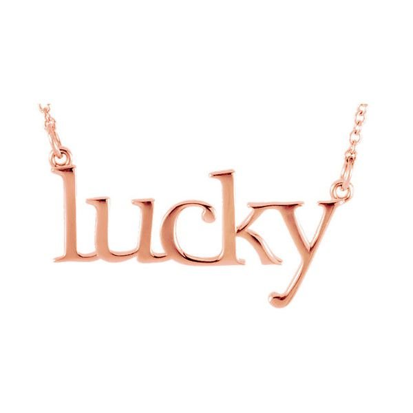 "Lucky" Word Pendant 14K Gold Necklace-14K Rose Gold
