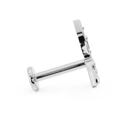 Side profile of white gold hummingbird flat back labret showing post length and flat disc backing