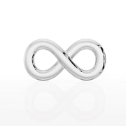 14K white gold infinity symbol flat back earring, straight-on front view showing full polished design