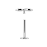 Disassembled flat back labret showing internally threaded post and separate infinity symbol end piece
