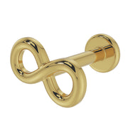 14K yellow gold infinity symbol flat back labret showing angled view with flat disc backing
