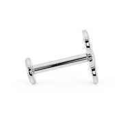 Side profile of 14K white gold flat back labret post showing barbell length and flat disc backing