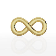 14K yellow gold polished infinity symbol flat back earring, straight-on front view showing full design