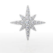 14K white gold north star diamond flat back earring, straight-on front view highlighting pave diamond setting