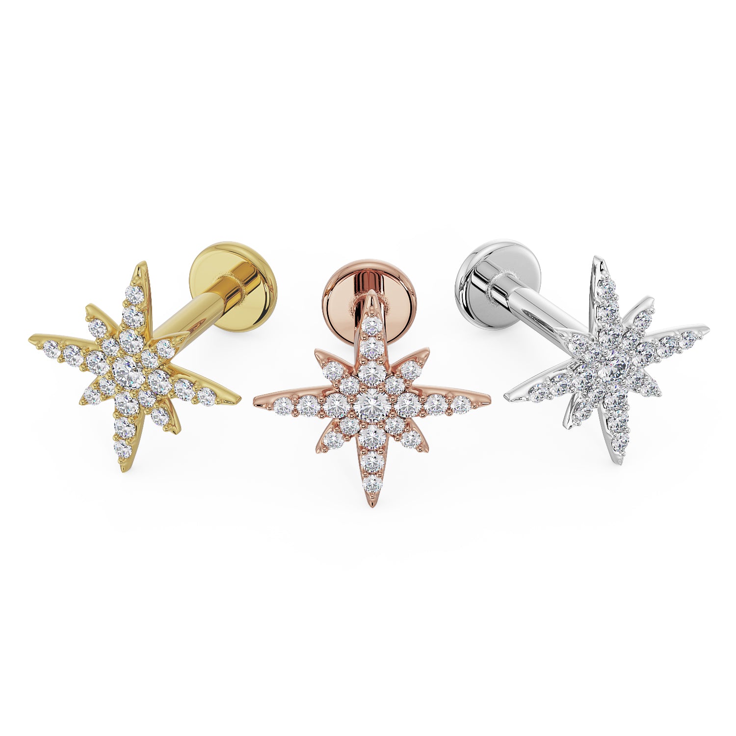 North Star Diamond 14K Gold Flat Back Earring