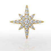14K yellow gold north star diamond labret stud, straight-on front view showing 21 pave-set diamonds