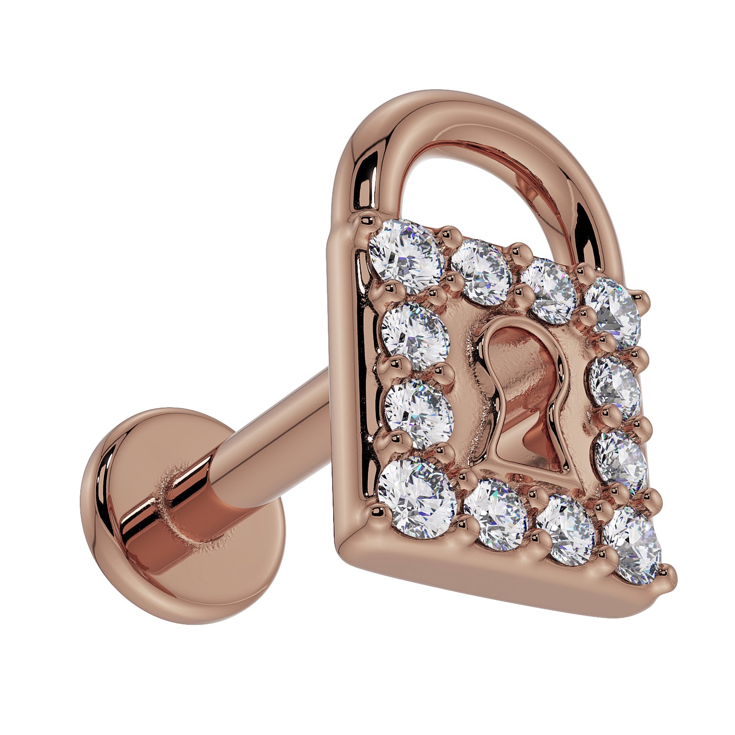 Lock Diamond 14K Gold Flat Back Earring