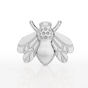 14K white gold bee flat back cartilage earring, front view showing polished wings and dotted thorax