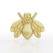 14K yellow gold bee flat back cartilage earring, straight-on front view with reflective surface below