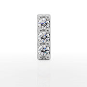 Close-up front view of 14k white gold diamond bar top with three brilliant round diamonds in shared prong setting